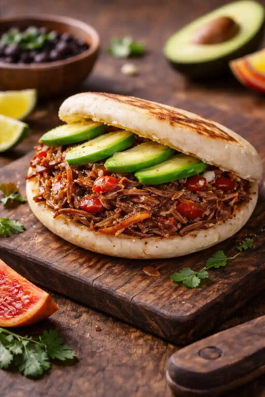Carne Mechada Arepa